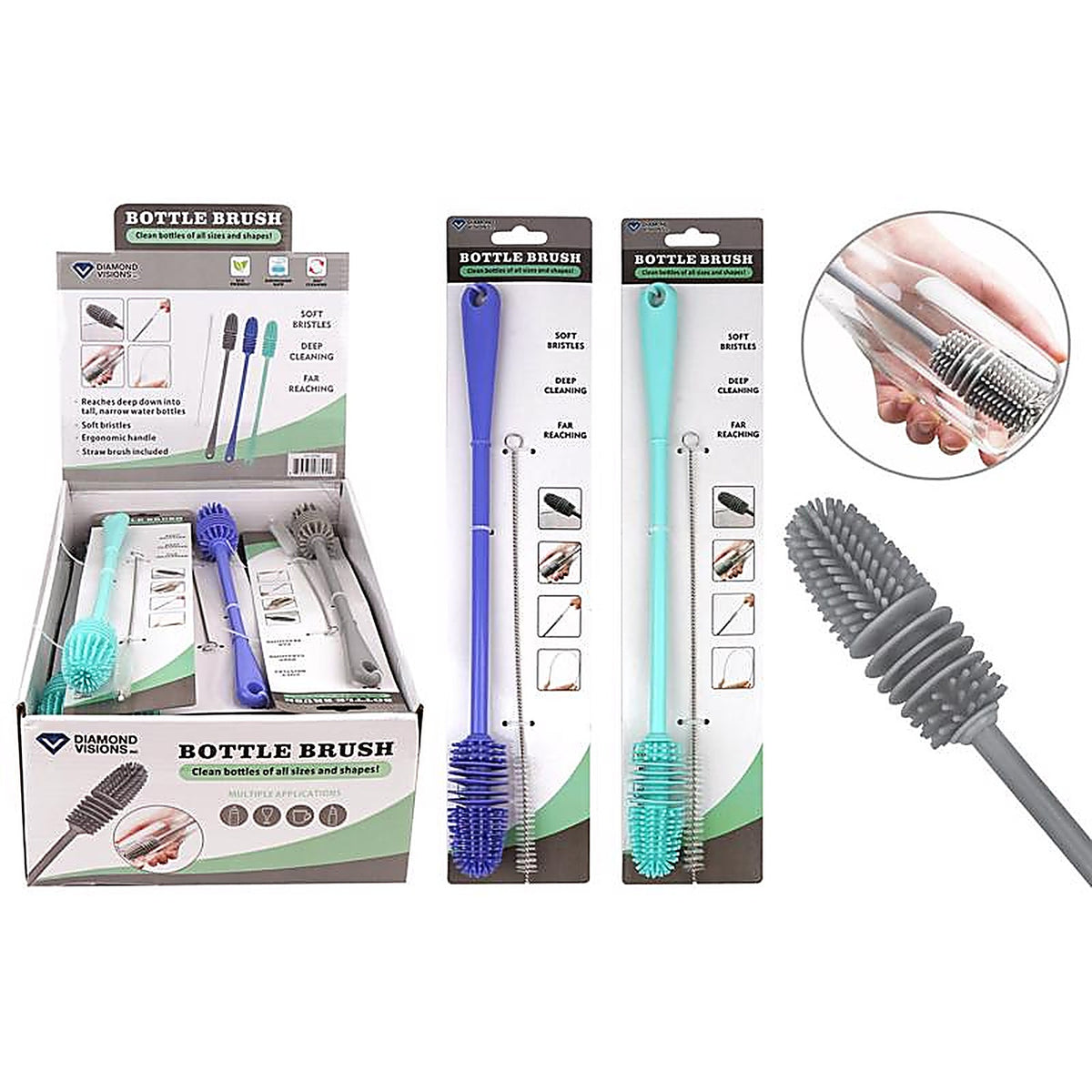 Diamond Visions - 01-3794 - 2 In. W Medium Bristle Plastic Handle Bottle Brush