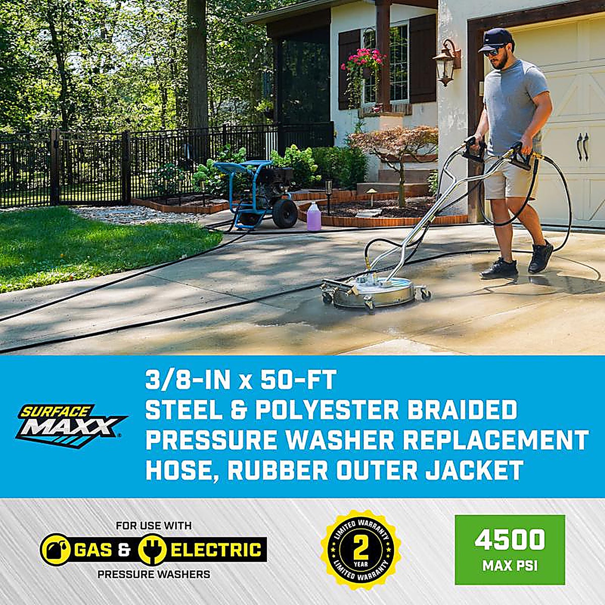 SurfaceMaxx - SGY-PWA1203 - 3/8 In. D X 50 Ft. L Steel and Polyester Braided Pressure Washer Hose 4500 PSI