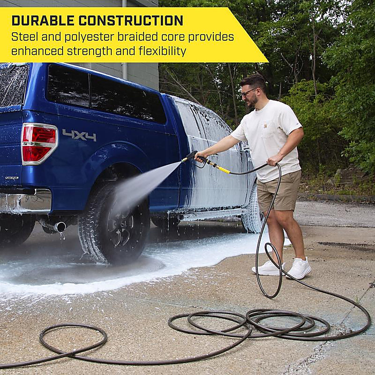 SurfaceMaxx - SGY-PWA1204 - 3/8 In. D X 50 Ft. L Steel and Polyester Braided Pressure Washer Hose 4500 PSI