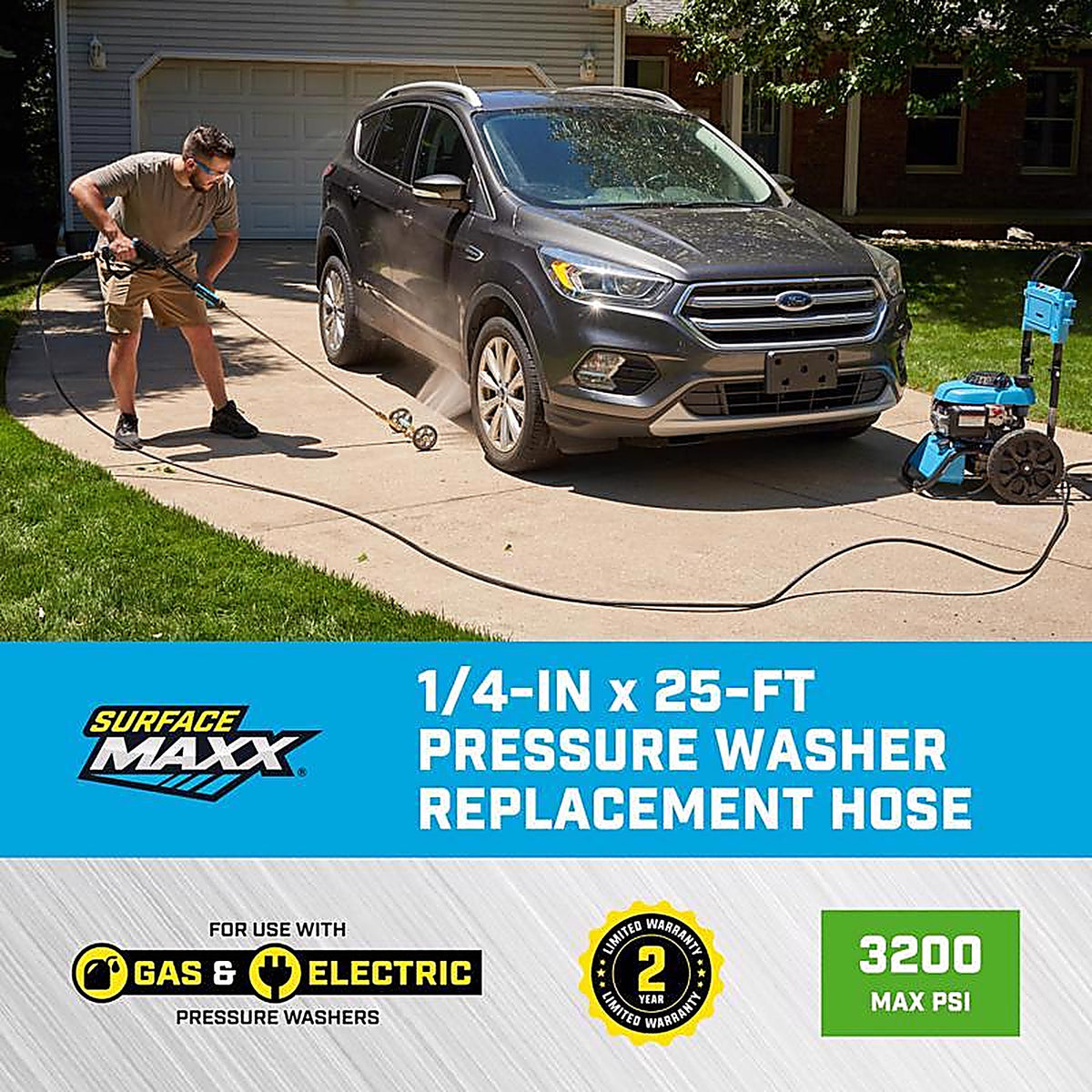 SurfaceMaxx - SGY-PWA68 - 1/4 In. D X 25 Ft. L M22 Replacement Pressure Washer Hose 3200 PSI