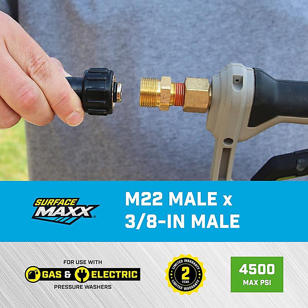 SurfaceMaxx - SGY-PWA23 - M22 Male X 3/8-In Male NPT Screw Nipple 4500 PSI
