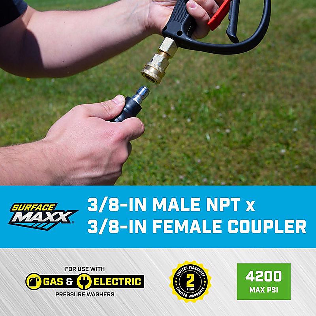 SurfaceMaxx - SMX-PWA302 - 3/8-In Male NPT X 3/8-In Female Quick Connect Coupler 4200 PSI