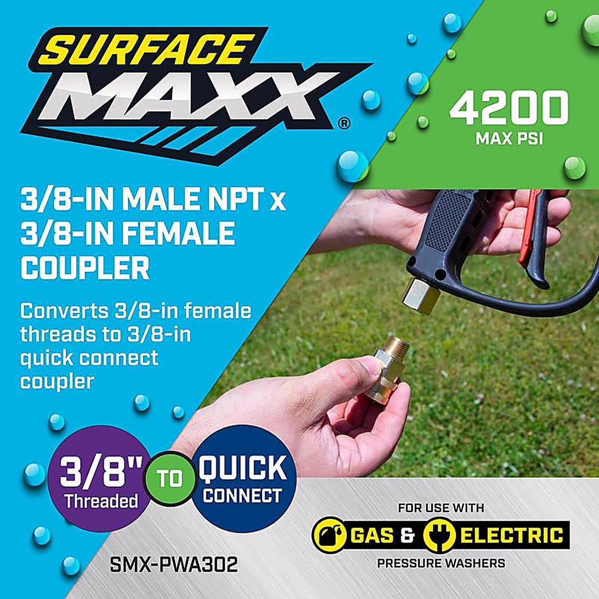 SurfaceMaxx - SMX-PWA302 - 3/8-In Male NPT X 3/8-In Female Quick Connect Coupler 4200 PSI