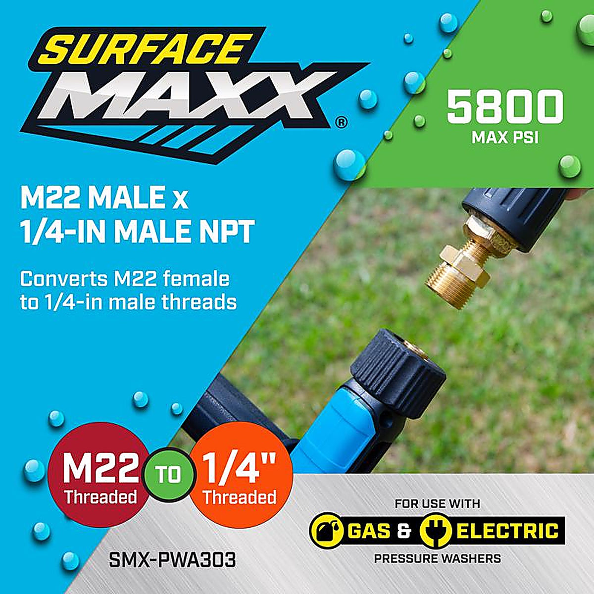 SurfaceMaxx - SMX-PWA303 - M22 Male X 1/4-In Male NPT Screw Nipple 5800 PSI