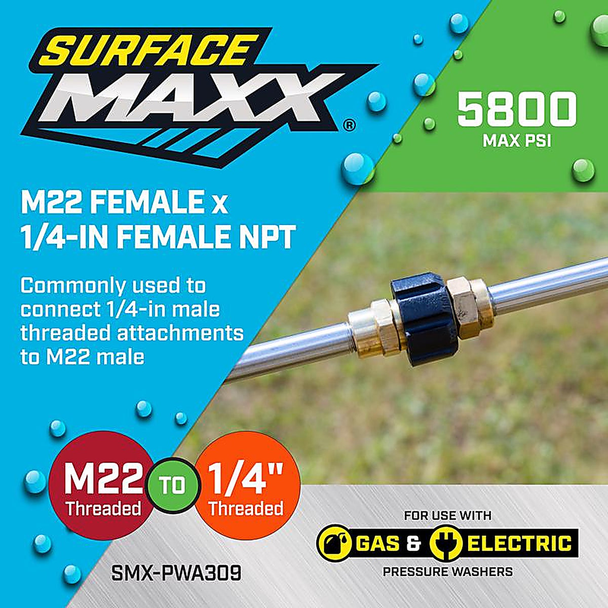SurfaceMaxx - SMX-PWA309 - M22 Female X 1/4-In Female NPT Screw Coupling 5800 PSI