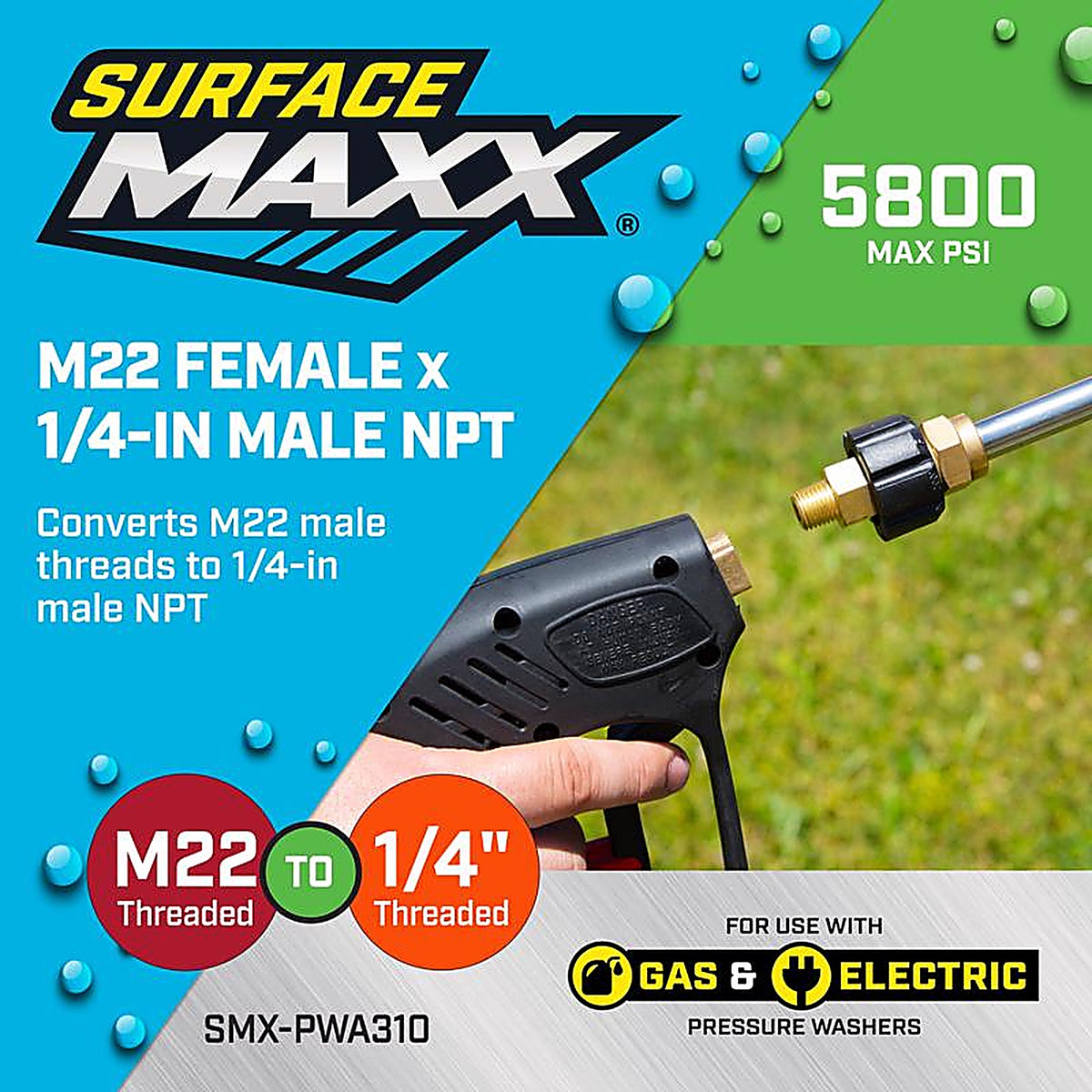 SurfaceMaxx - SMX-PWA310 - M22 Female X 1/4-In Male NPT Screw Nipple 5800 PSI