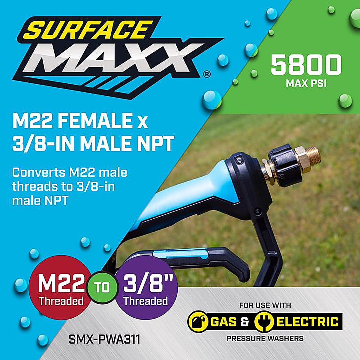 SurfaceMaxx - SMX-PWA311 - M22 Female X 3/8-In Male NPT Screw Nipple 5800 PSI