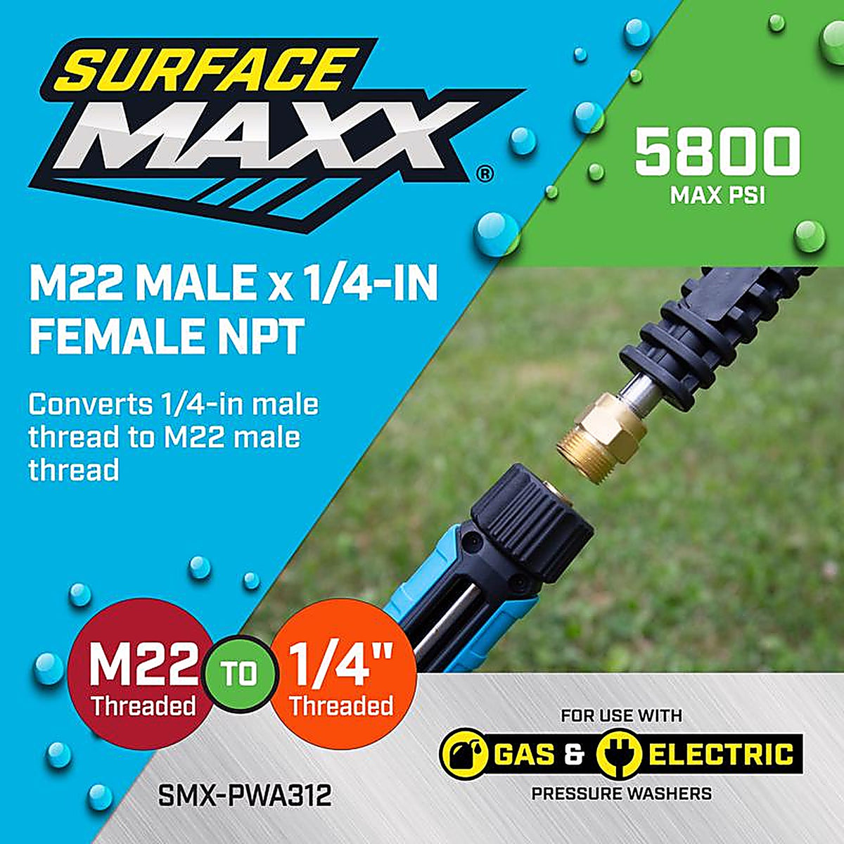 SurfaceMaxx - SMX-PWA312 - M22 Male X 1/4-In Female NPT Screw Nipple 5800 PSI