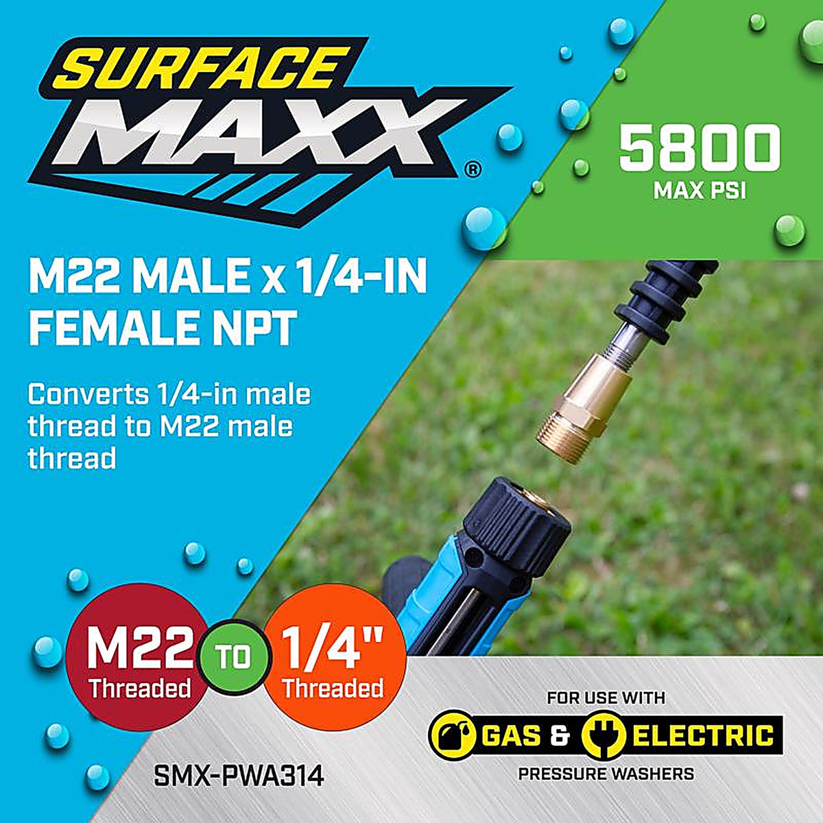 SurfaceMaxx - SMX-PWA314 - M22 Male X 1/4-In Female NPT Screw Nipple 5800 PSI