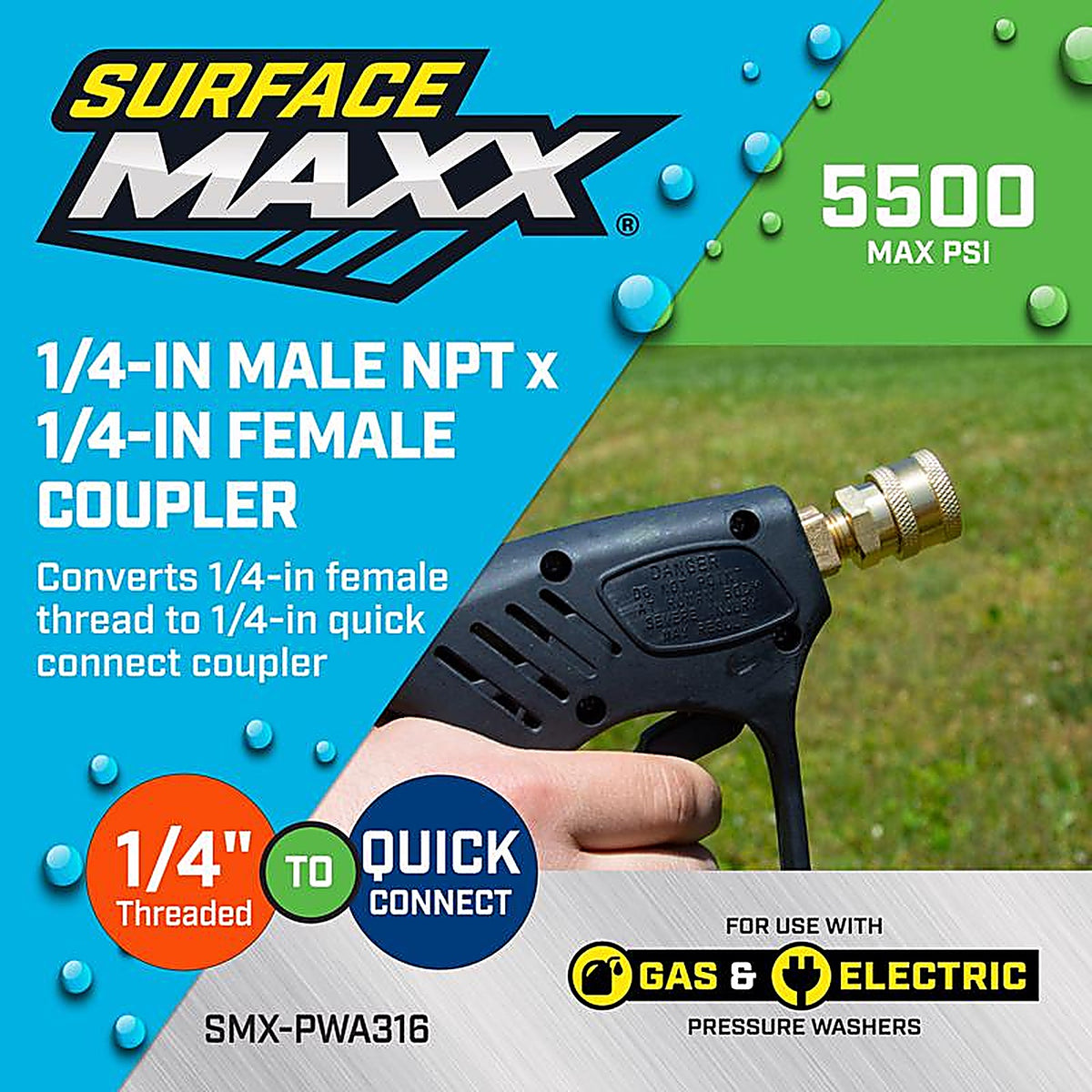 SurfaceMaxx - SMX-PWA316 - 1/4-In Male NPT X 1/4-In Female Quick Connect Coupler 5500 PSI