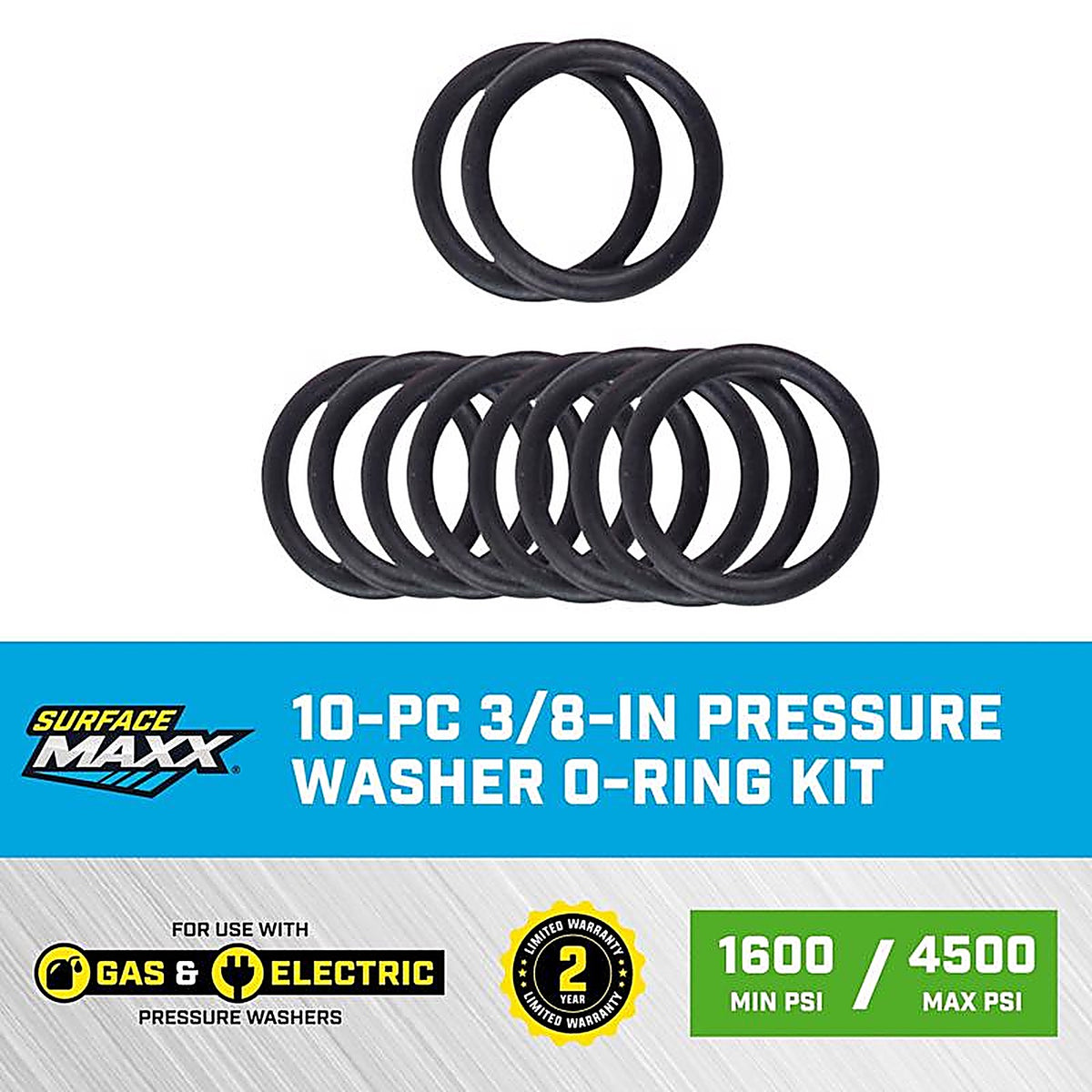 SurfaceMaxx - SMX-PWA320 - 10-Piece 3/8-In Pressure Washer O-Ring Kit 4500 PSI