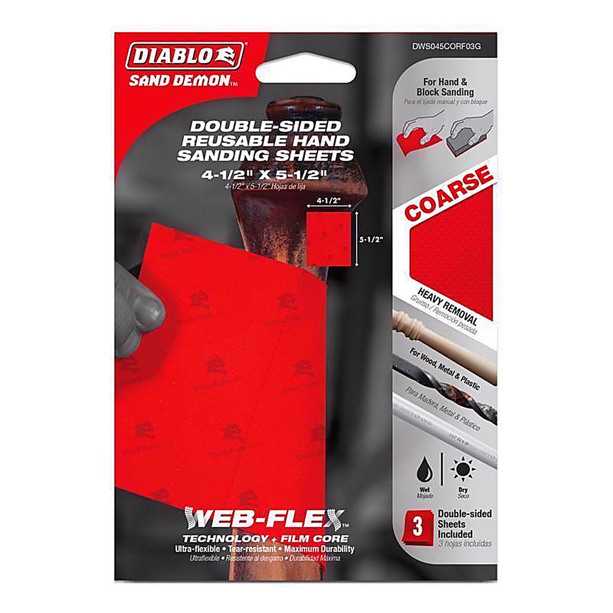 Diablo - DWS045CORF03G - Sand Demon 4-1/2 In. L X 5-1/2 In. W 80 Grit Ceramic Blend Sanding Sheet 3 Pack