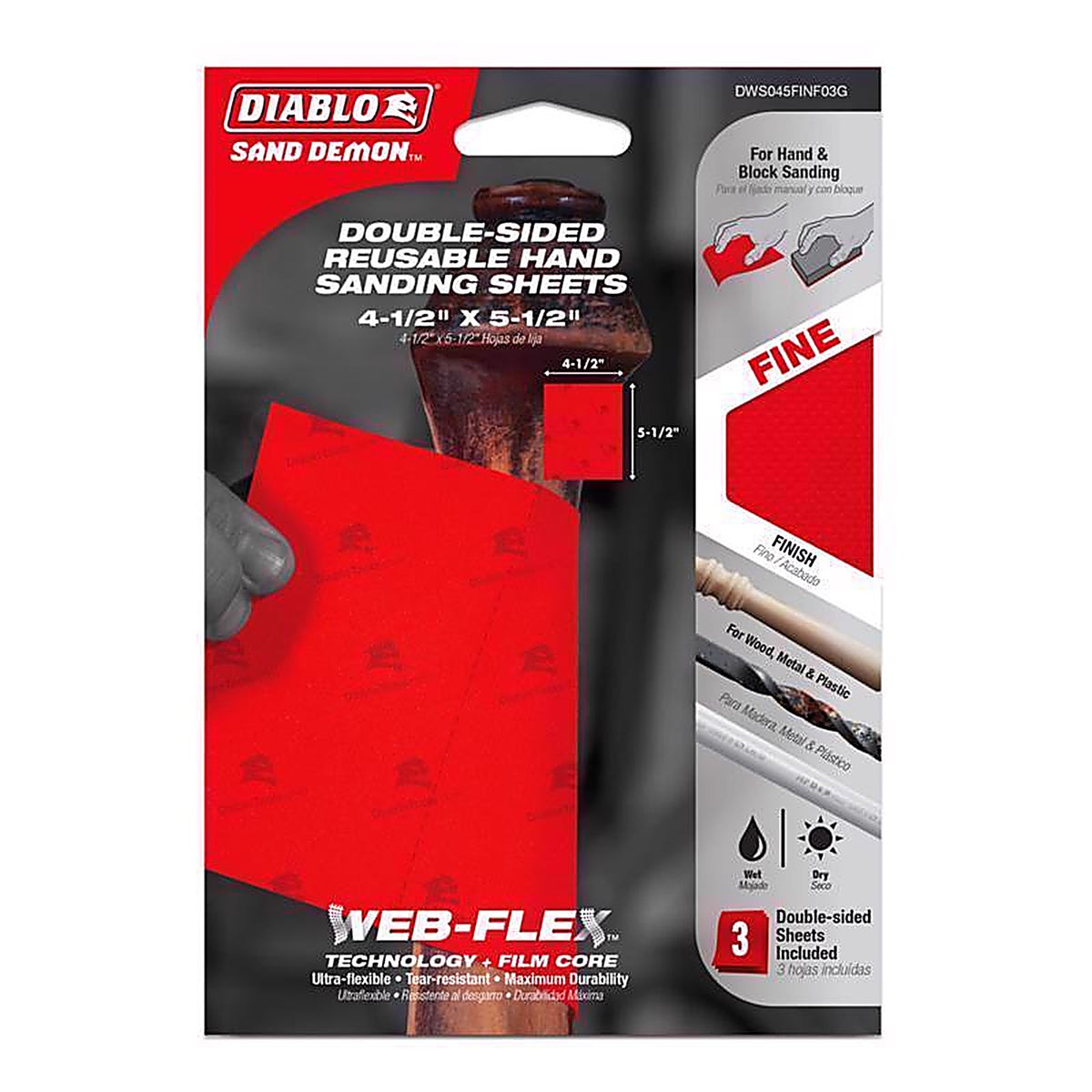 Diablo - DWS045FINF03G - Sand Demon 4-1/2 In. L X 5-1/2 In. W 120 Grit Ceramic Blend Sanding Sheet 3 Pack