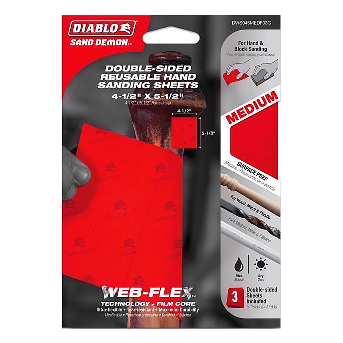 Diablo - DWS045MEDF03G - Sand Demon 4-1/2 In. L X 5-1/2 In. W 100 Grit Ceramic Blend Sanding Sheet 3 Pack
