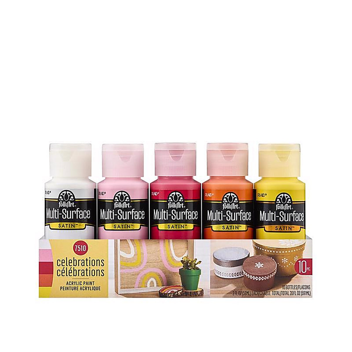 Folkart - 7510 - Multi-Surface Satin Assorted Water-Based Acrylic Paint Set Exterior and Interior 10 Piece