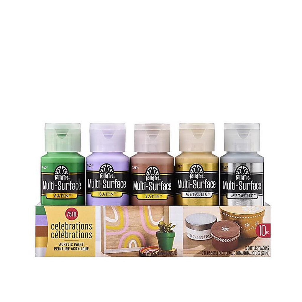 Folkart - 7510 - Multi-Surface Satin Assorted Water-Based Acrylic Paint Set Exterior and Interior 10 Piece