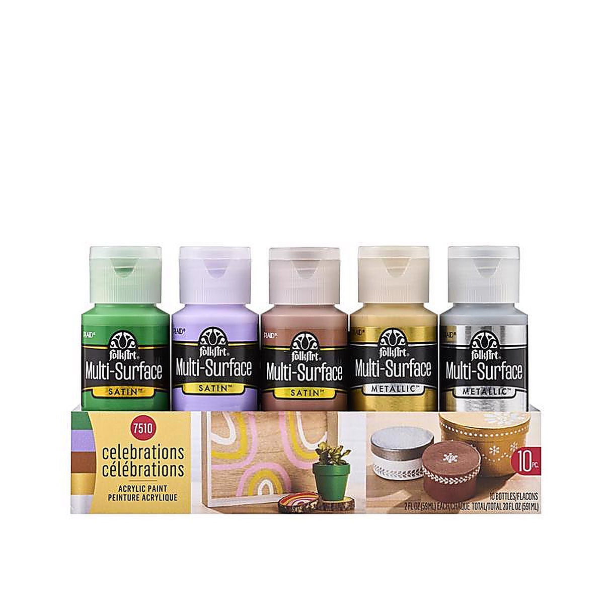 Folkart - 7510 - Multi-Surface Satin Assorted Water-Based Acrylic Paint Set Exterior and Interior 10 Piece