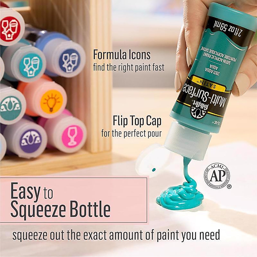 Folkart - 7510 - Multi-Surface Satin Assorted Water-Based Acrylic Paint Set Exterior and Interior 10 Piece