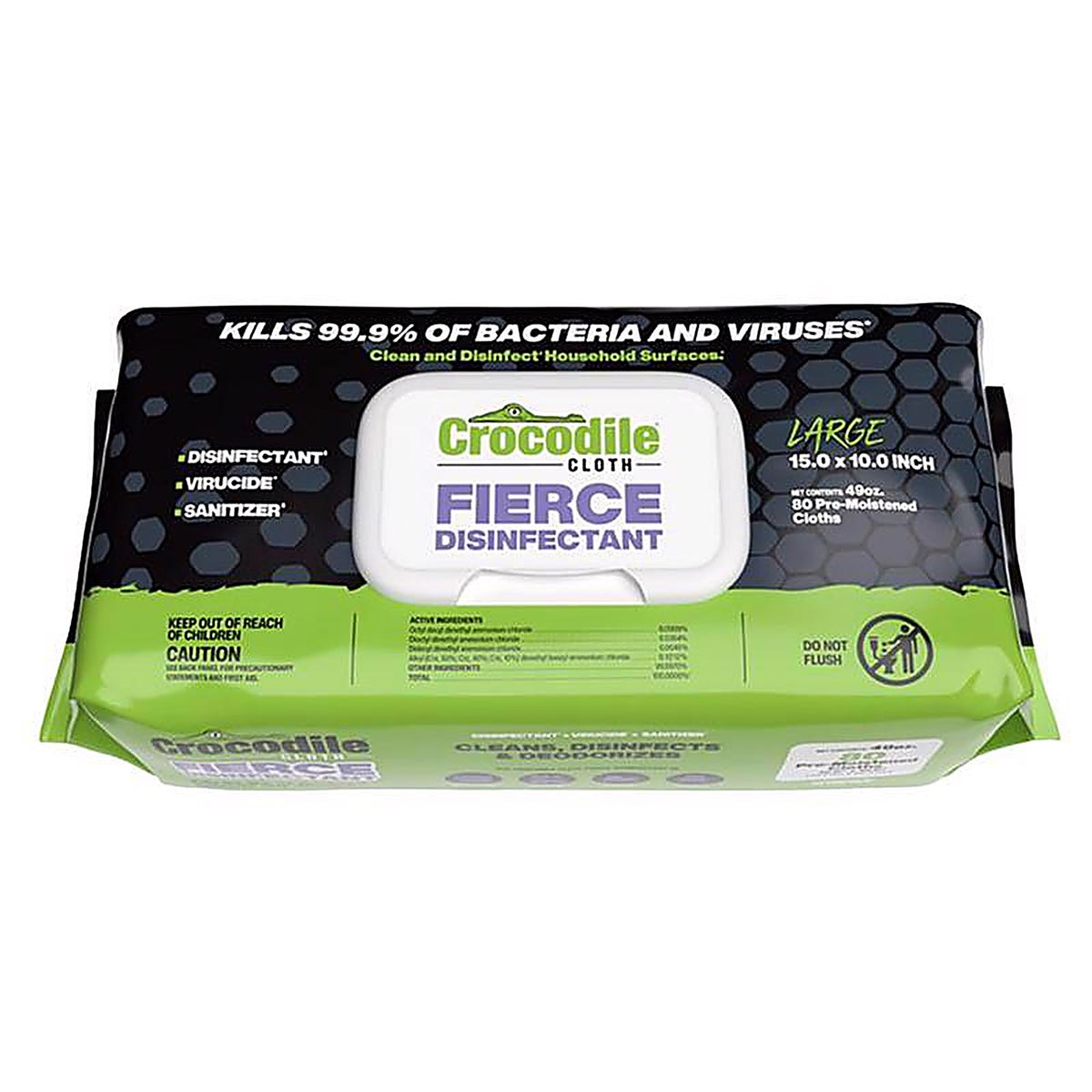 Crocodile Cloth - 9190-080 - Fierce Disinfecting Wipes 15 In. W X 10 In. L 80 Wipes 1 Pack