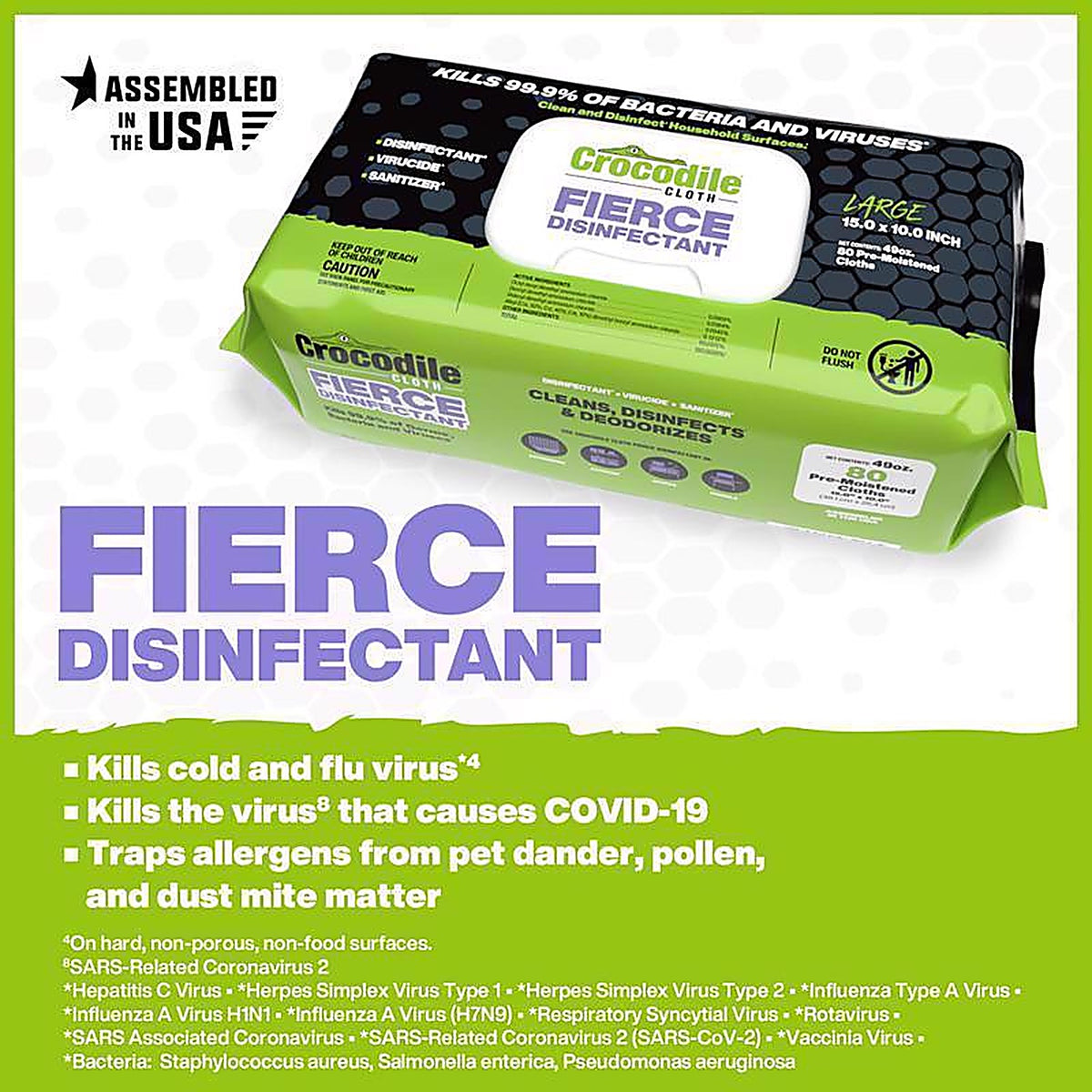Crocodile Cloth - 9190-080 - Fierce Disinfecting Wipes 15 In. W X 10 In. L 80 Wipes 1 Pack