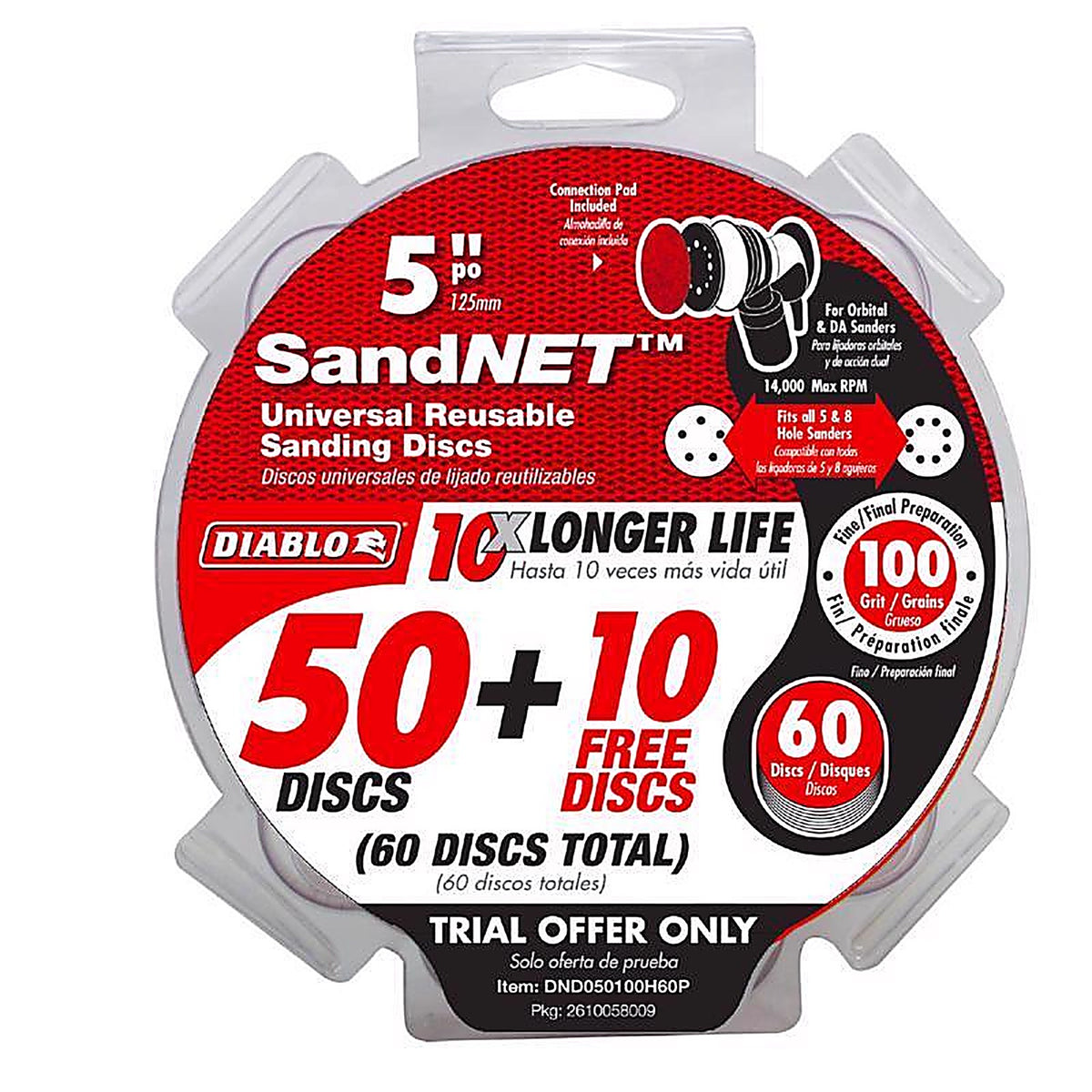 Diablo - DND050100H60P - Sandnet 5 In. Ceramic Blend Hook and Lock Sanding Disc 100 Grit Medium 50 Pack