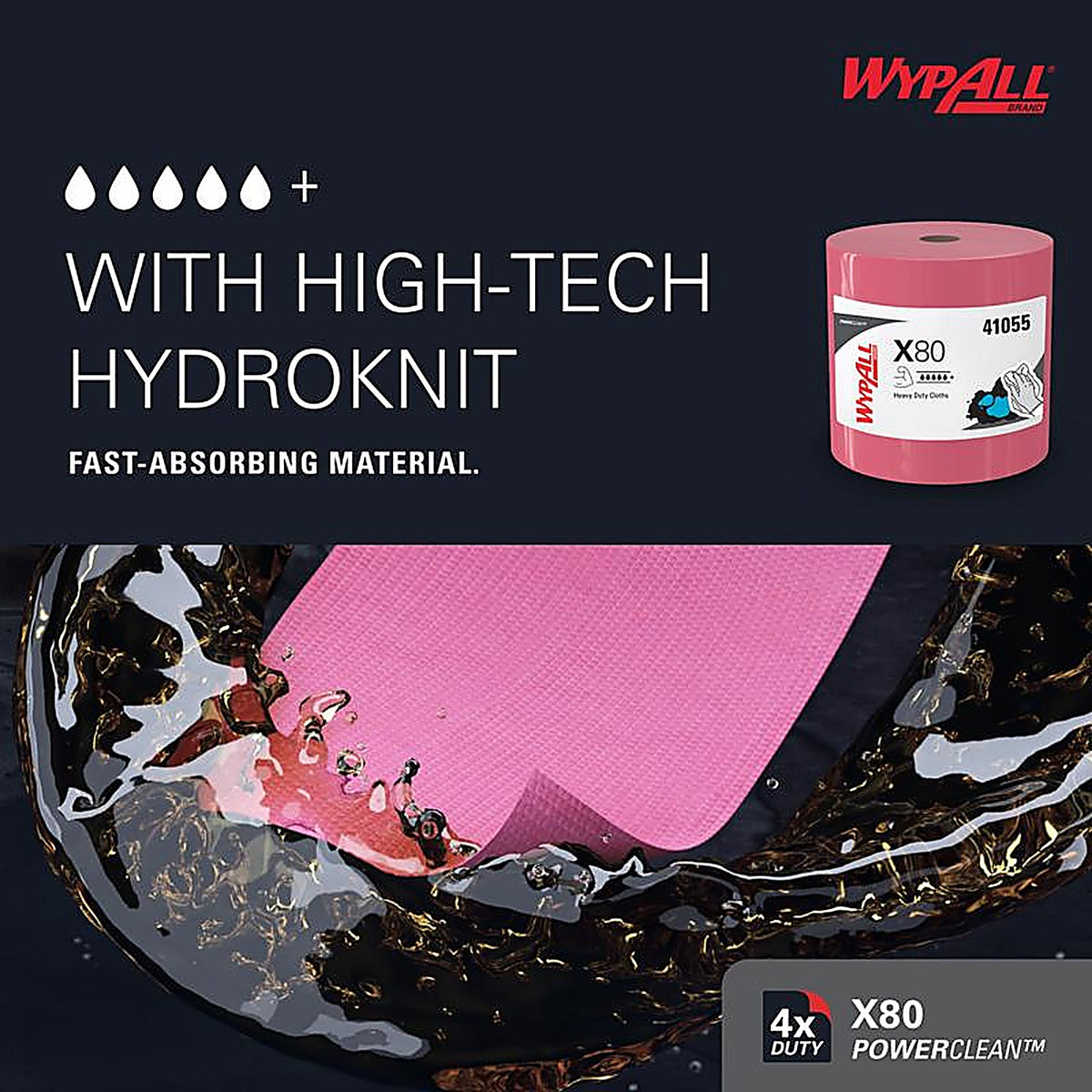 Wypall - 41055 - Powerclean X80 Wiping Cloth 12.5 In. W X 12 In. L 475 Sheet 1 Pack