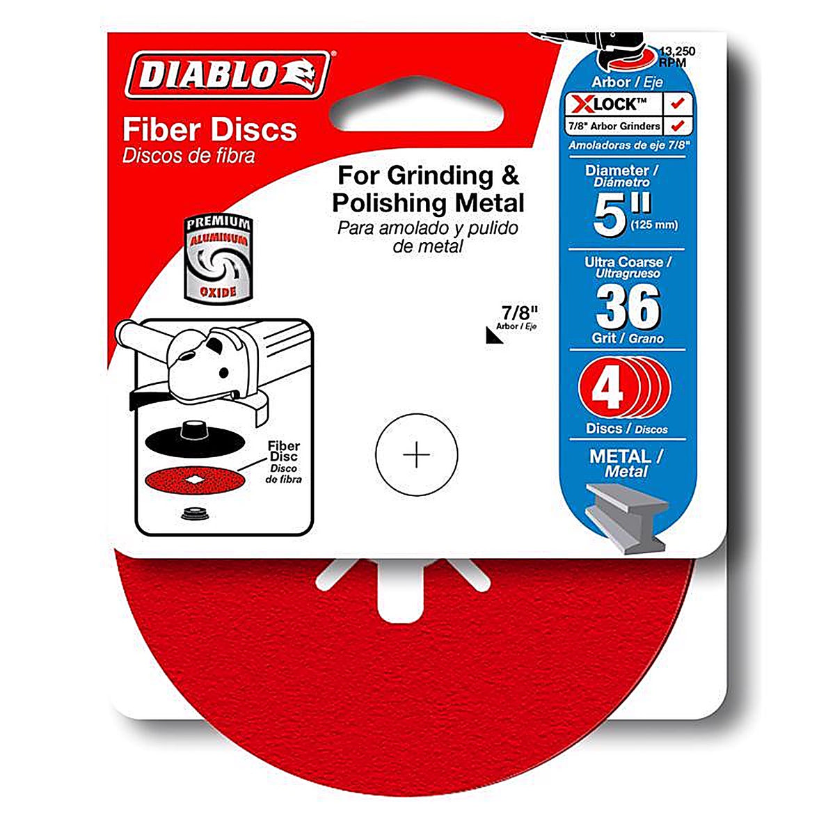 Diablo - DCF050036S04G - 5 In. Aluminum Oxide Center Mount Fiber Disc 36 Grit Extra Coarse 1 Pack