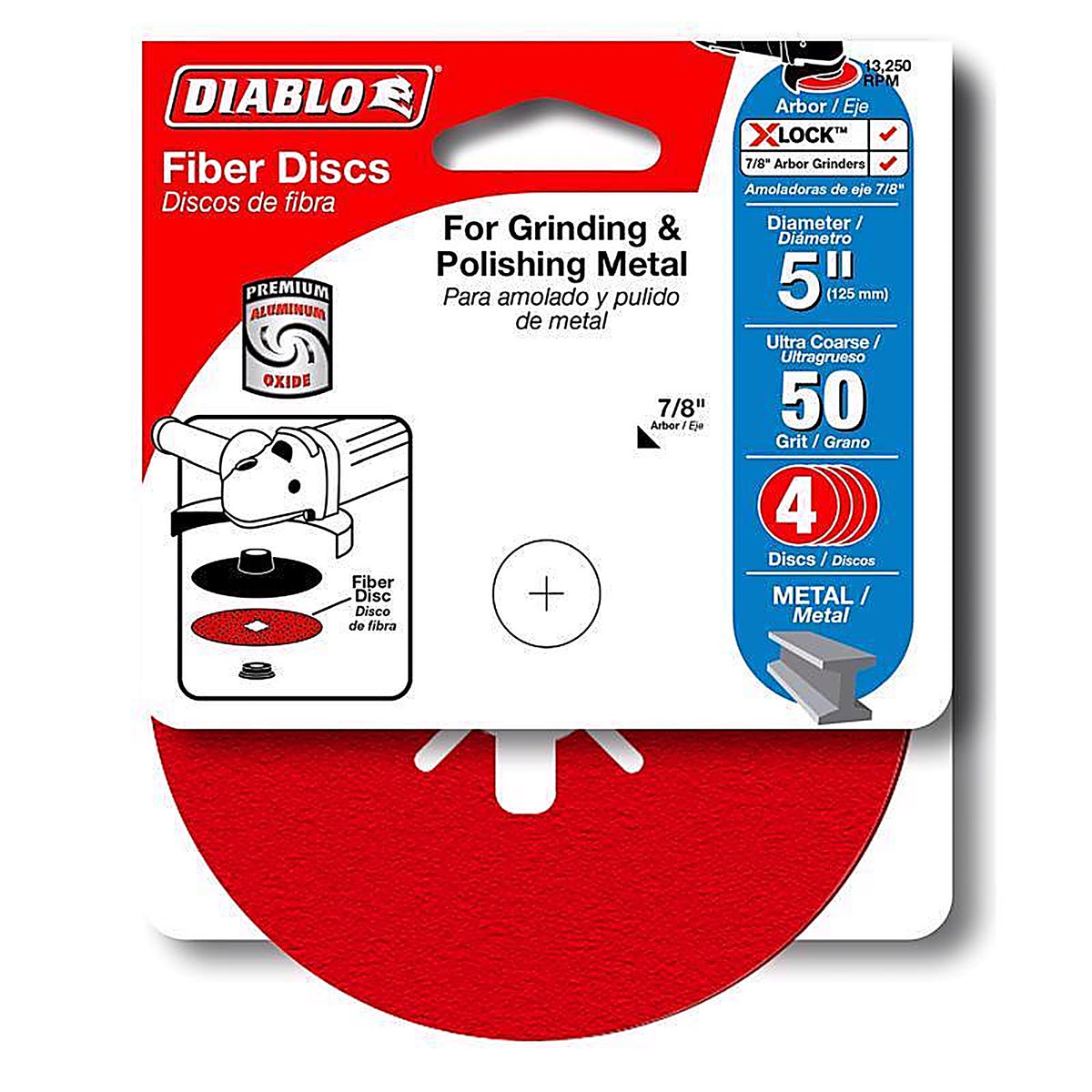 Diablo - DCF050050S04G - 5 In. Aluminum Oxide Center Mount Fiber Disc 50 Grit Coarse 4 Pack