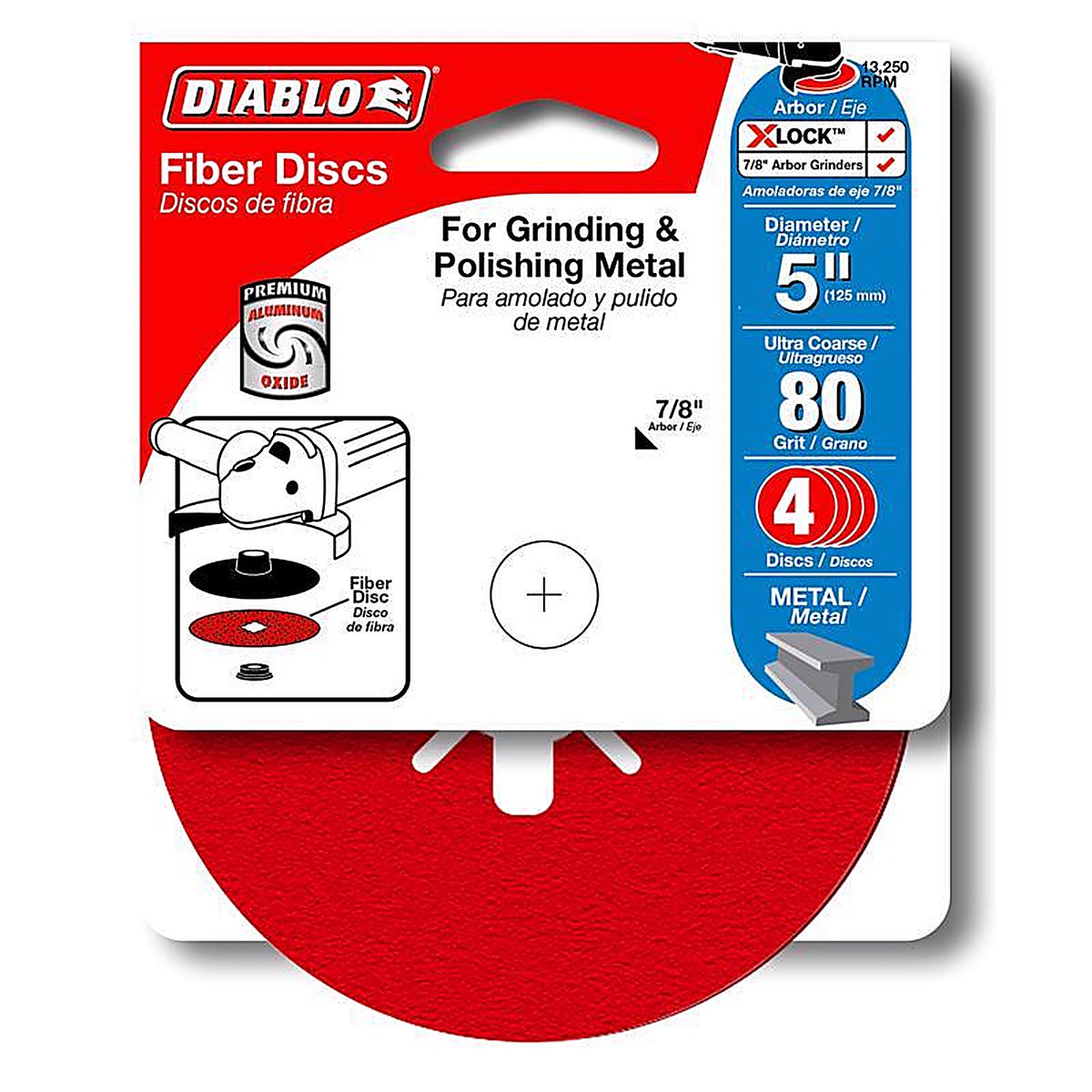 Diablo - DCF050080S04G - 5 In. Aluminum Oxide Center Mount Fiber Disc 80 Grit Medium 4 Pack