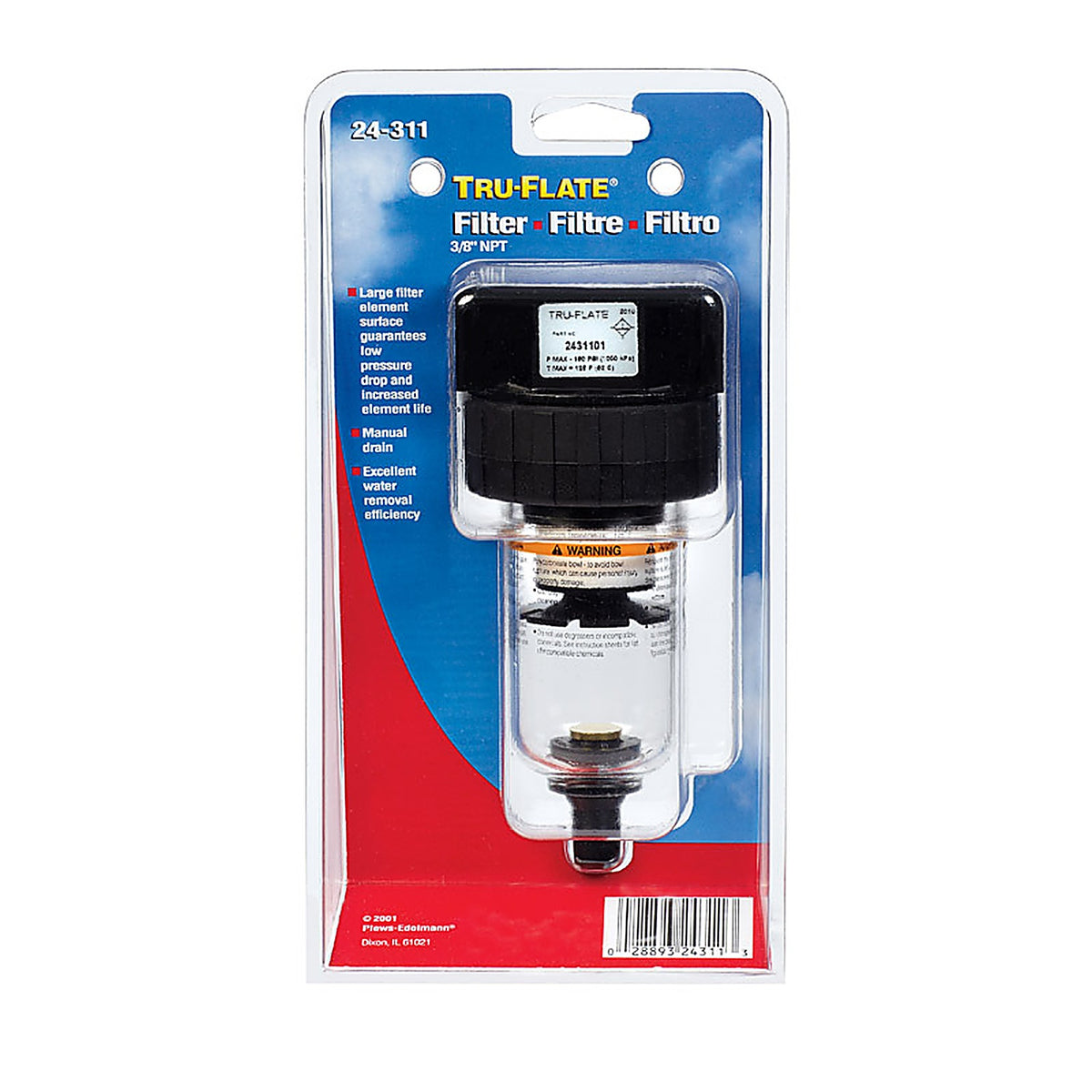Tru-Flate TRFL24311 Plastic Filter 3/8 in. NPT 150 psi 1 pc