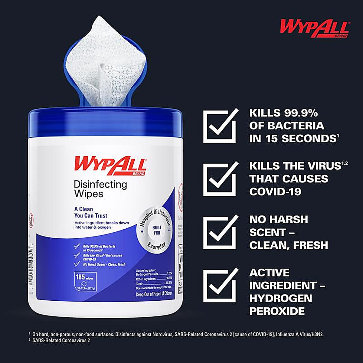 Wypall - 54481 - Polyester/Polyamide/Polypropylene Disinfecting Wipes 5.7 In. W X 7 In. L 555 Sheet 185 Pack