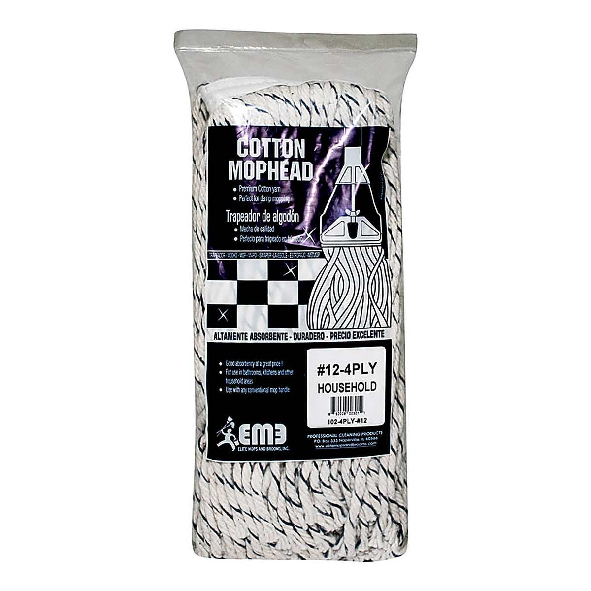 Elite 102-4PLY-#12 #12 Cut End 4-Ply Cotton Mop Head