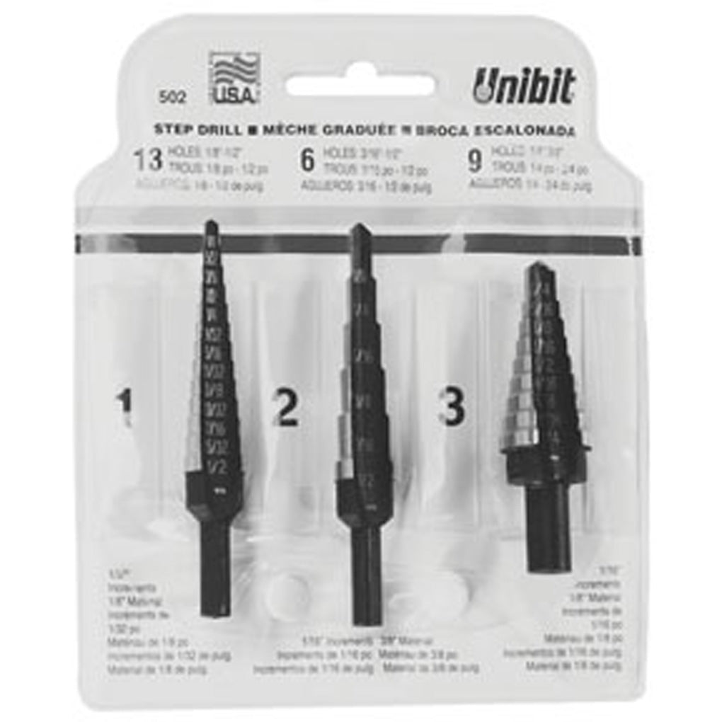IRWIN 10502 3 Pc. Unibit Step Drill Set