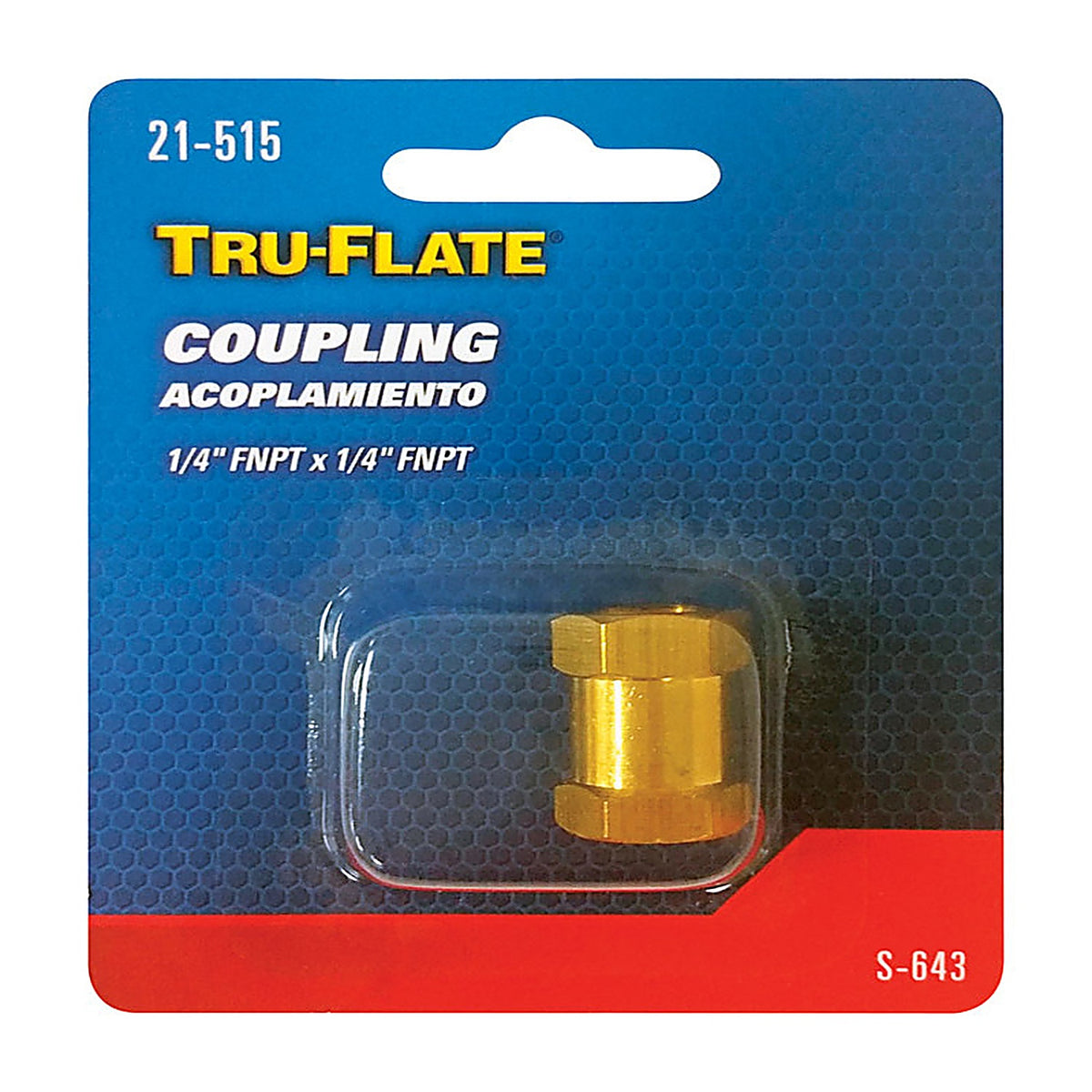 Tru-Flate TRFL21515 Brass/Steel Hex Coupling 1/4 in. Female 1 pc