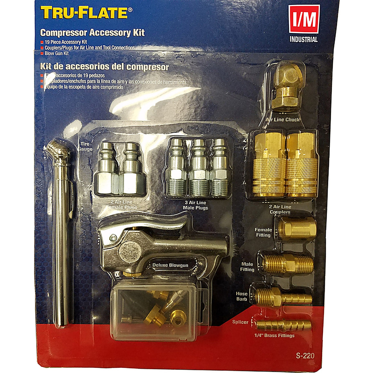 Tru-Flate TRFL41175 Brass/Steel Air Coupler and Plug Set 1/4 in. Female 19 pc