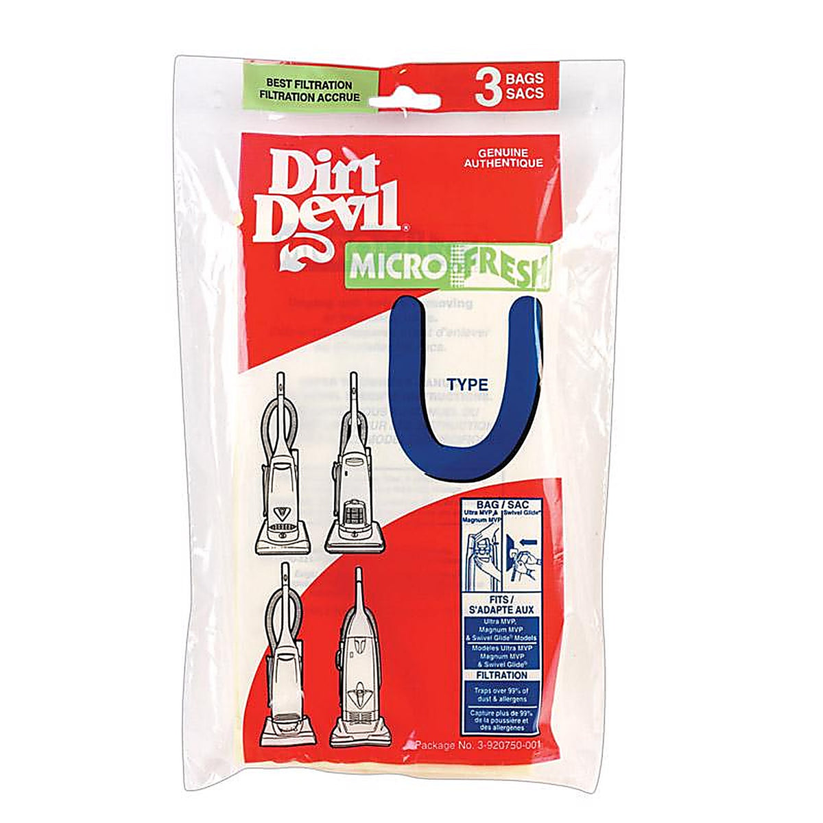 Dirt Devil - 3920750001 - Micro Fresh Vacuum Bag 3 Pack Type U