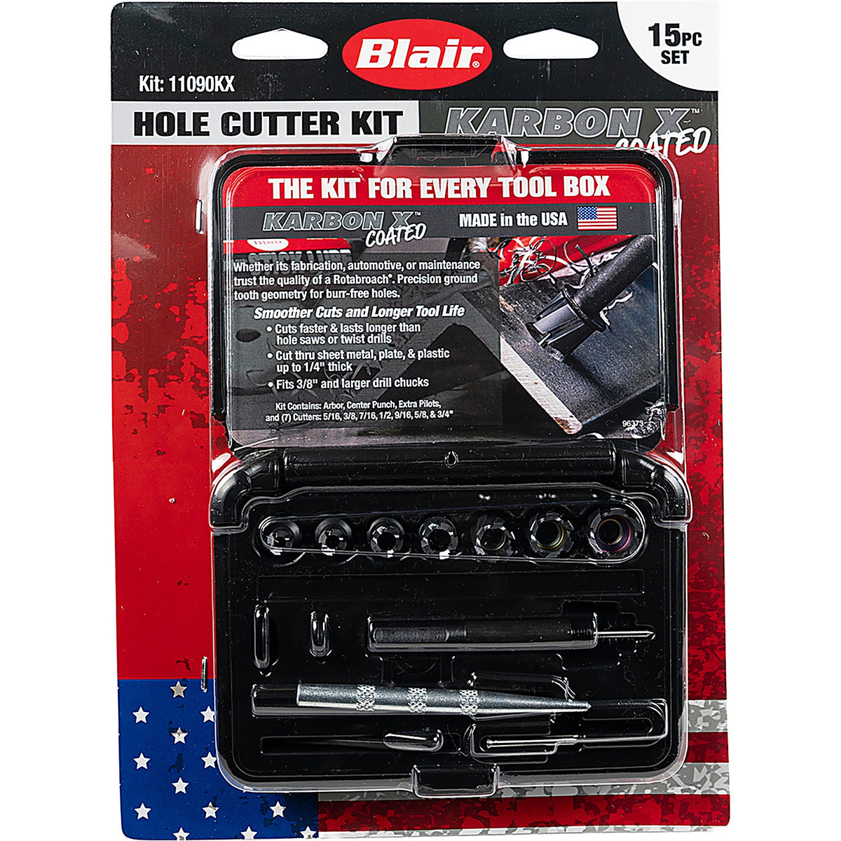 Blair Equipment - 11090KX - 5/16, 3/8, 7/16, 1/2, 9/16, 5/8, & 3/4 Inch Cutters, Arbor, HEX Wrench, Center Punch, & Extra Pilot