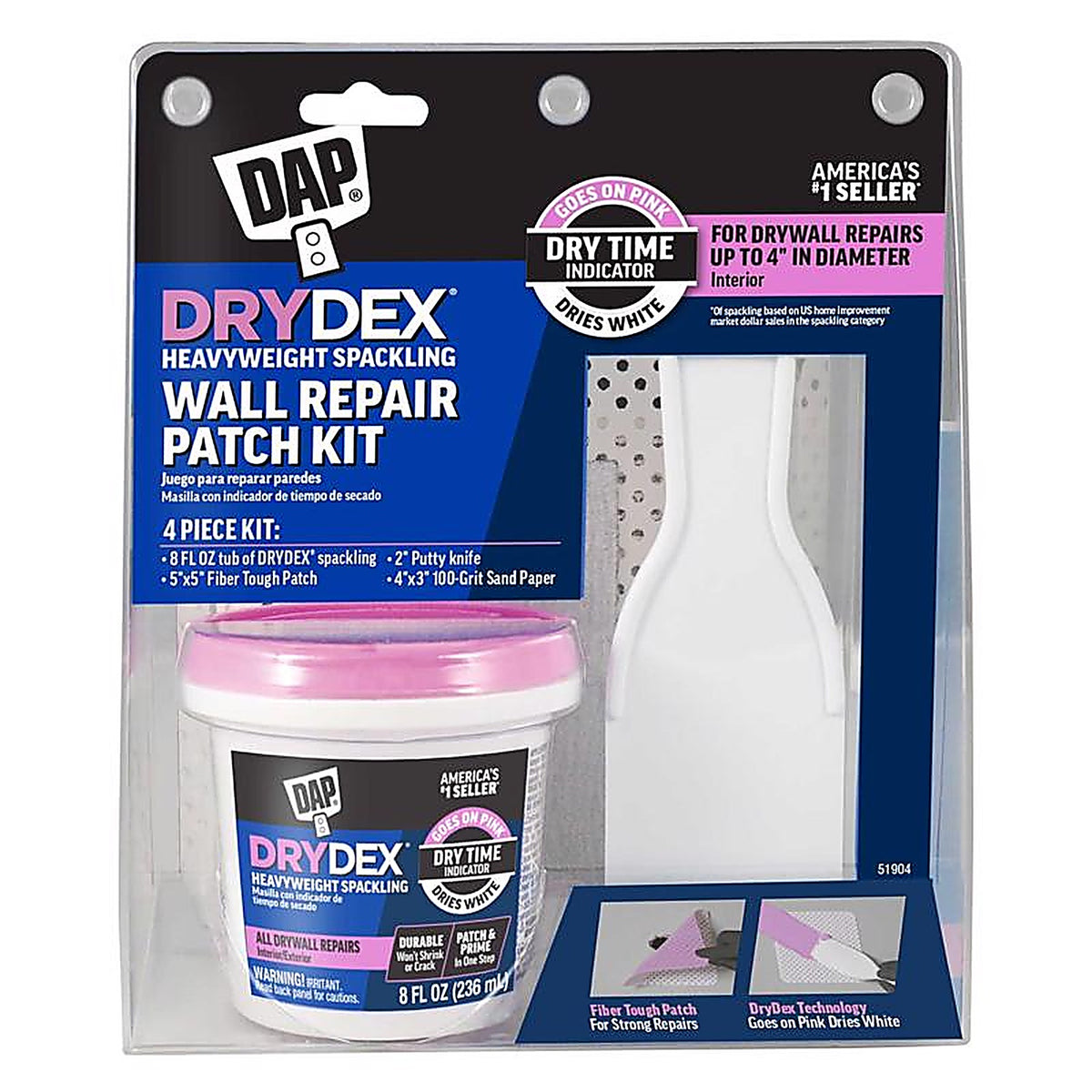 DAP 7079812345 Drydex 3.5 in. L X 6.6 in. W Spackling White Wall Repair Kit