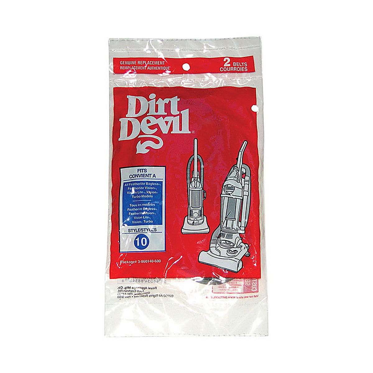 Dirt Devil - 3860140600 - Vacuum Belt for Dirt Devil Vision Lite Vacuum Cleaners. 2 Pack Style 10