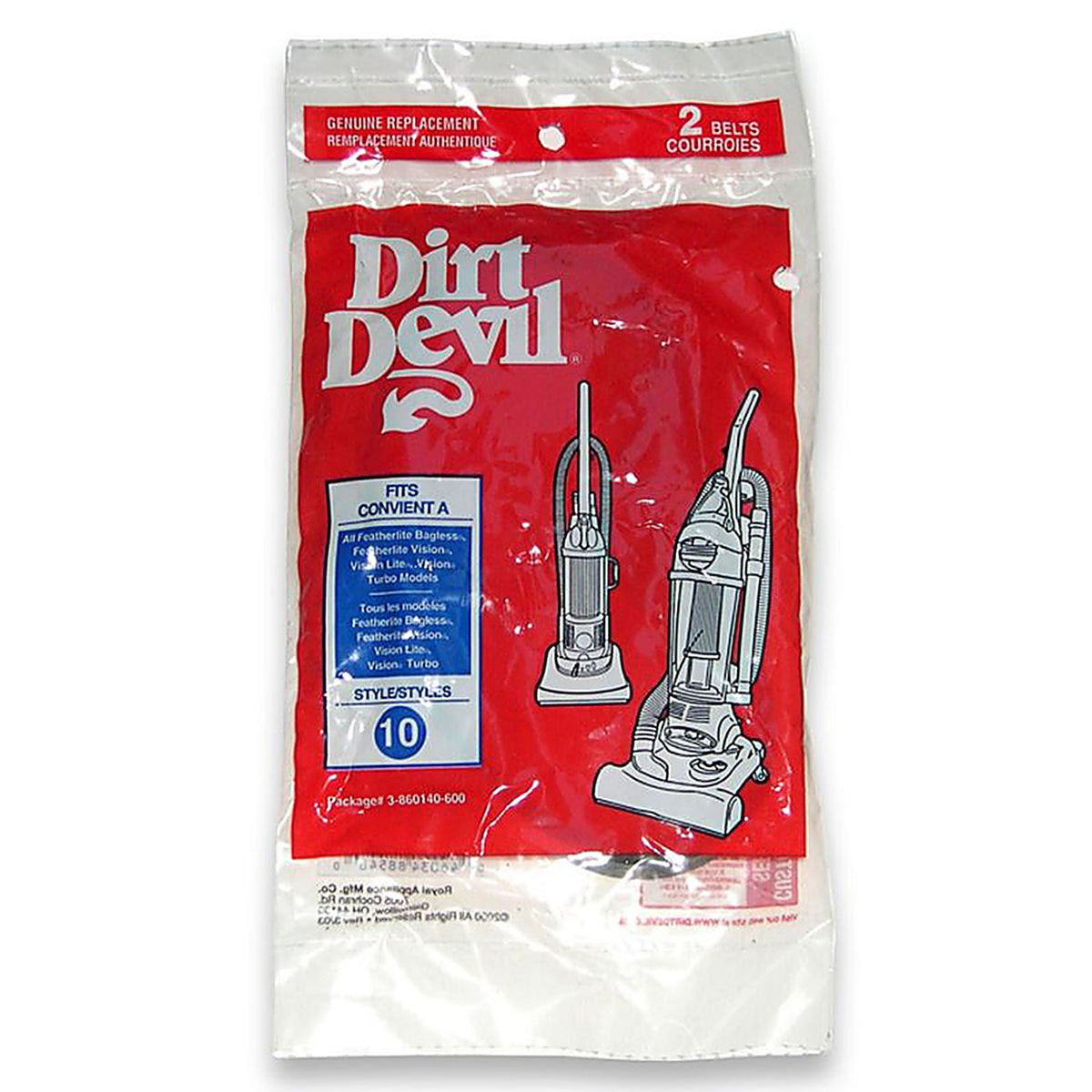 Dirt Devil - 3860140600 - Vacuum Belt for Dirt Devil Vision Lite Vacuum Cleaners. 2 Pack Style 10