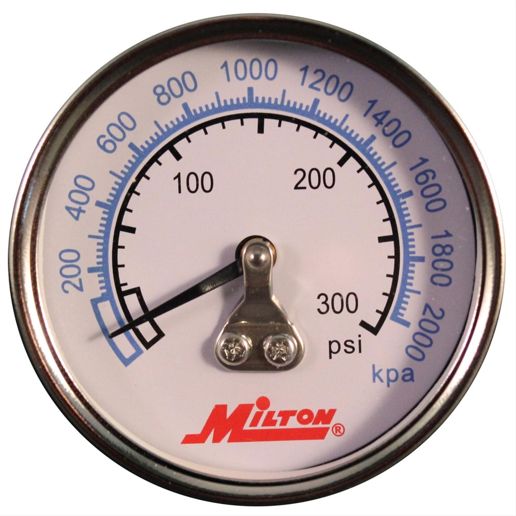 Milton 1192 Gage 1/4in. NPT, 0-300 PSI Center Mount