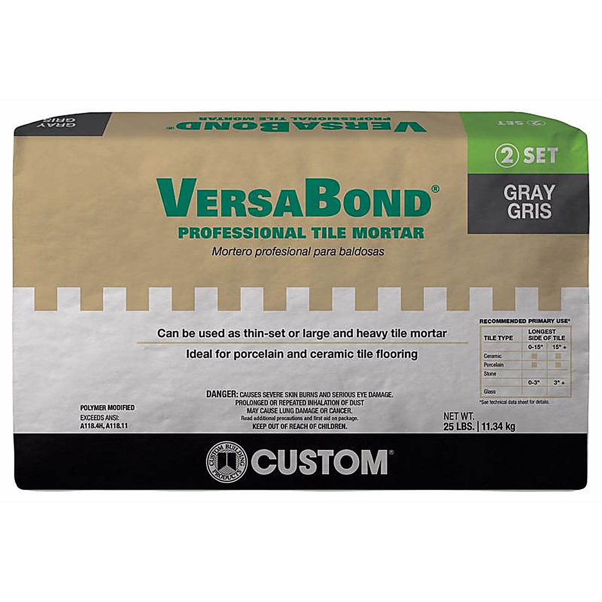 Custom Building Products MTSG25 VersaBond Gray Thin-Set Mortar 25 lb