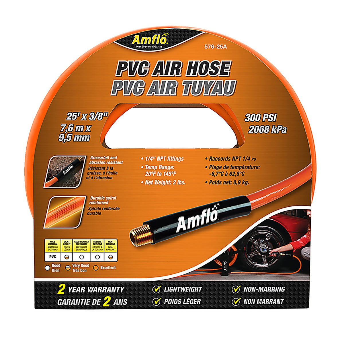 Amflo AMFL576100A 100 ft. L X 3/8 in. D Polyvinyl Air Hose 300 psi Orange