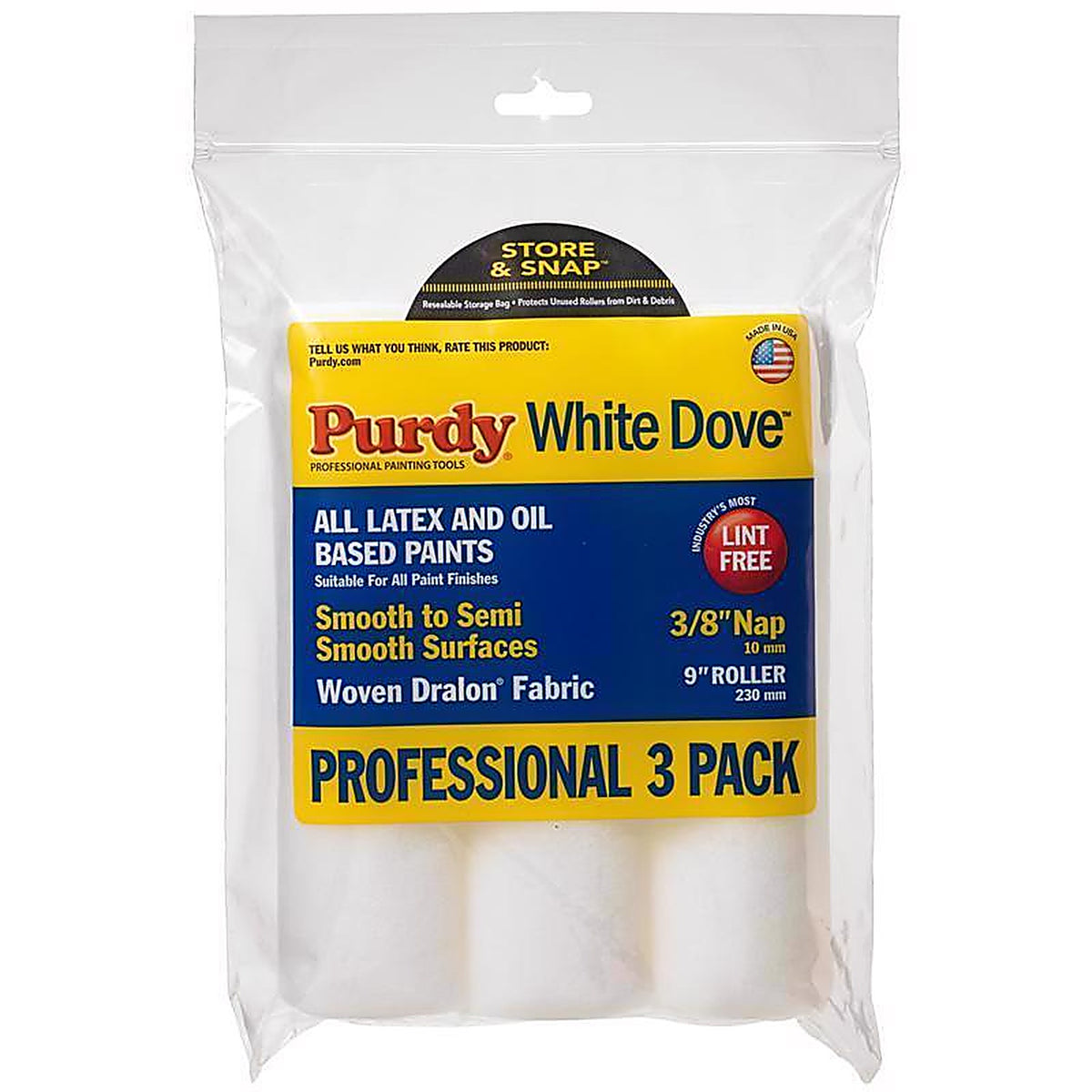 Purdy 14E863000 White Dove Polypropylene 9 in. W X 3/8 in. S Paint Roller Cover 3 pk