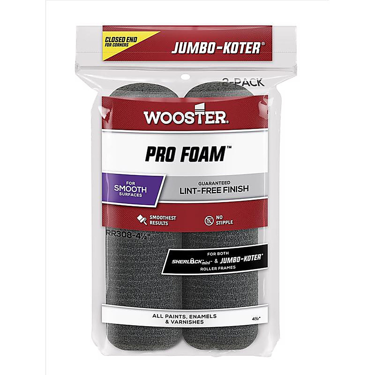 Wooster RR308-41/2 Jumbo Koter Foam 4-1/2 in. W Mini Paint Roller Cover 2/Pack