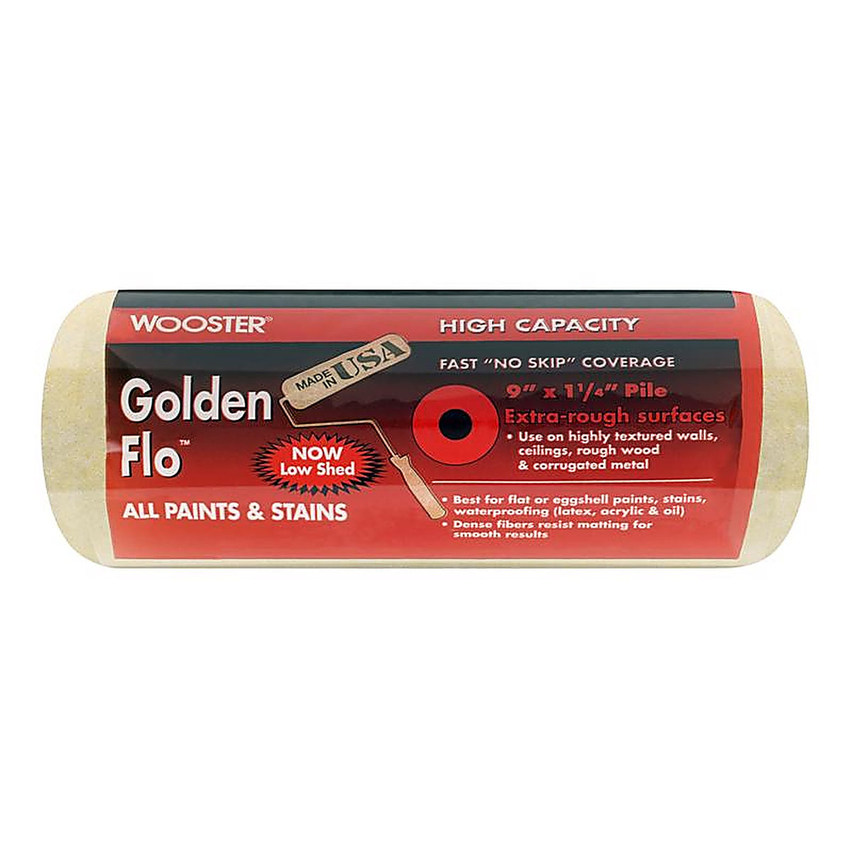 Wooster RR664-9 Golden Flo Fabric 9 in. W x 1-1/4 in. Paint Roller Cover 1/Pack
