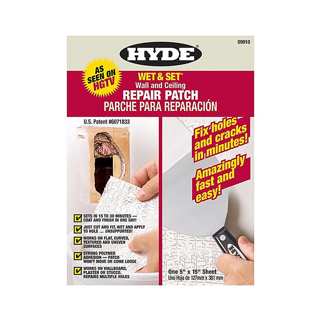 Hyde - 09910 - 15 In. L X 5 In. W Composite White Wet & Set Wall and Ceiling Repair Patch
