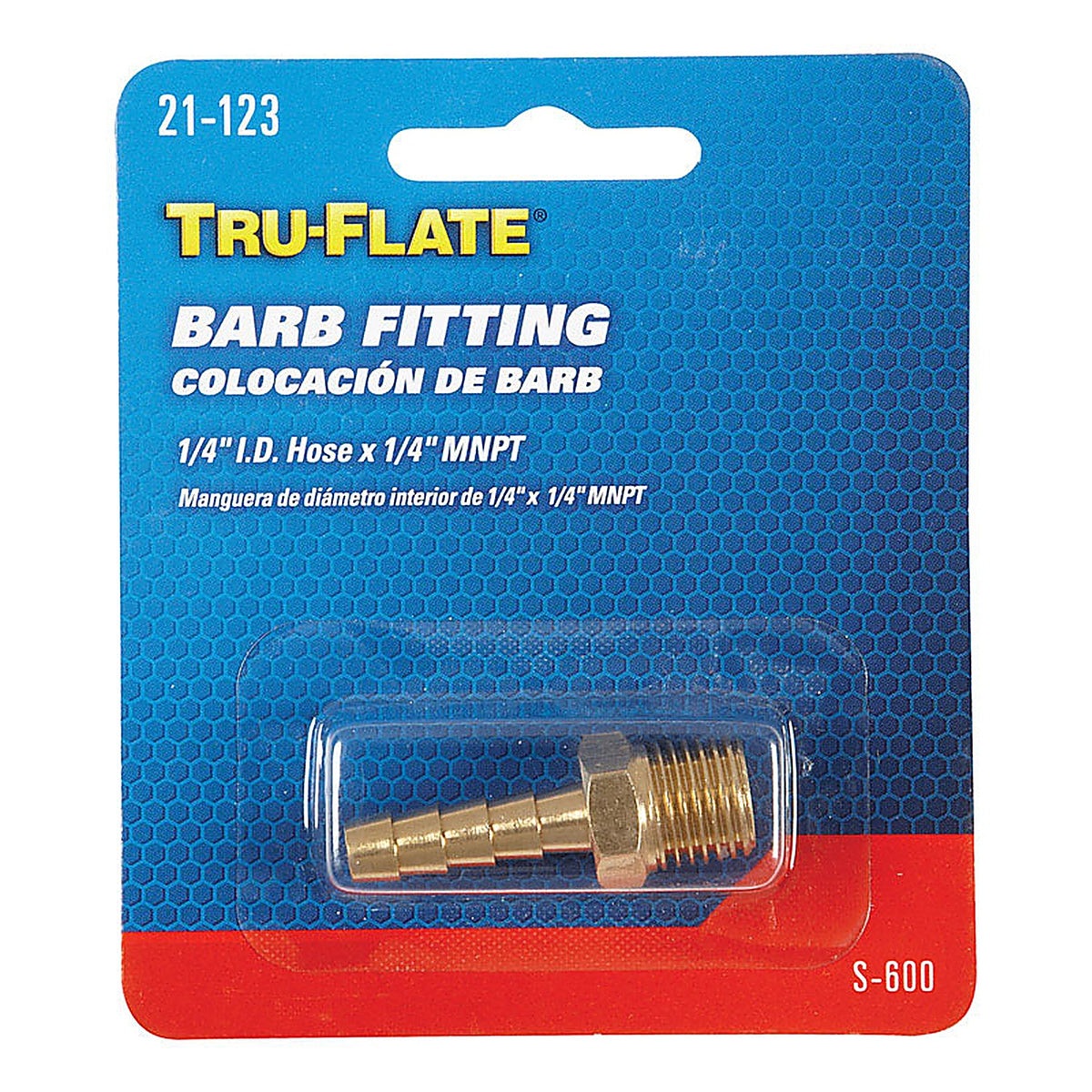 Tru-Flate TRFL21123 Brass Barb Hose Fitting 1/4 in. Male 1 pc