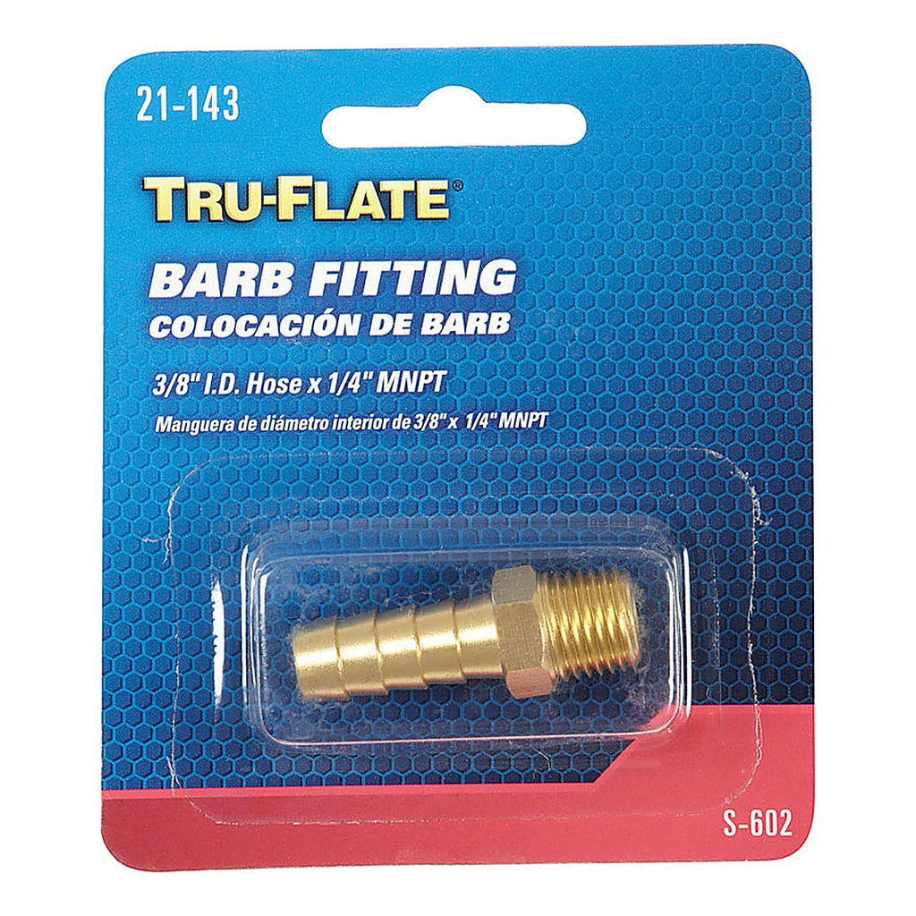 Tru-Flate TRFL21143 Brass Barb Hose Fitting 3/8 Male 1 pc