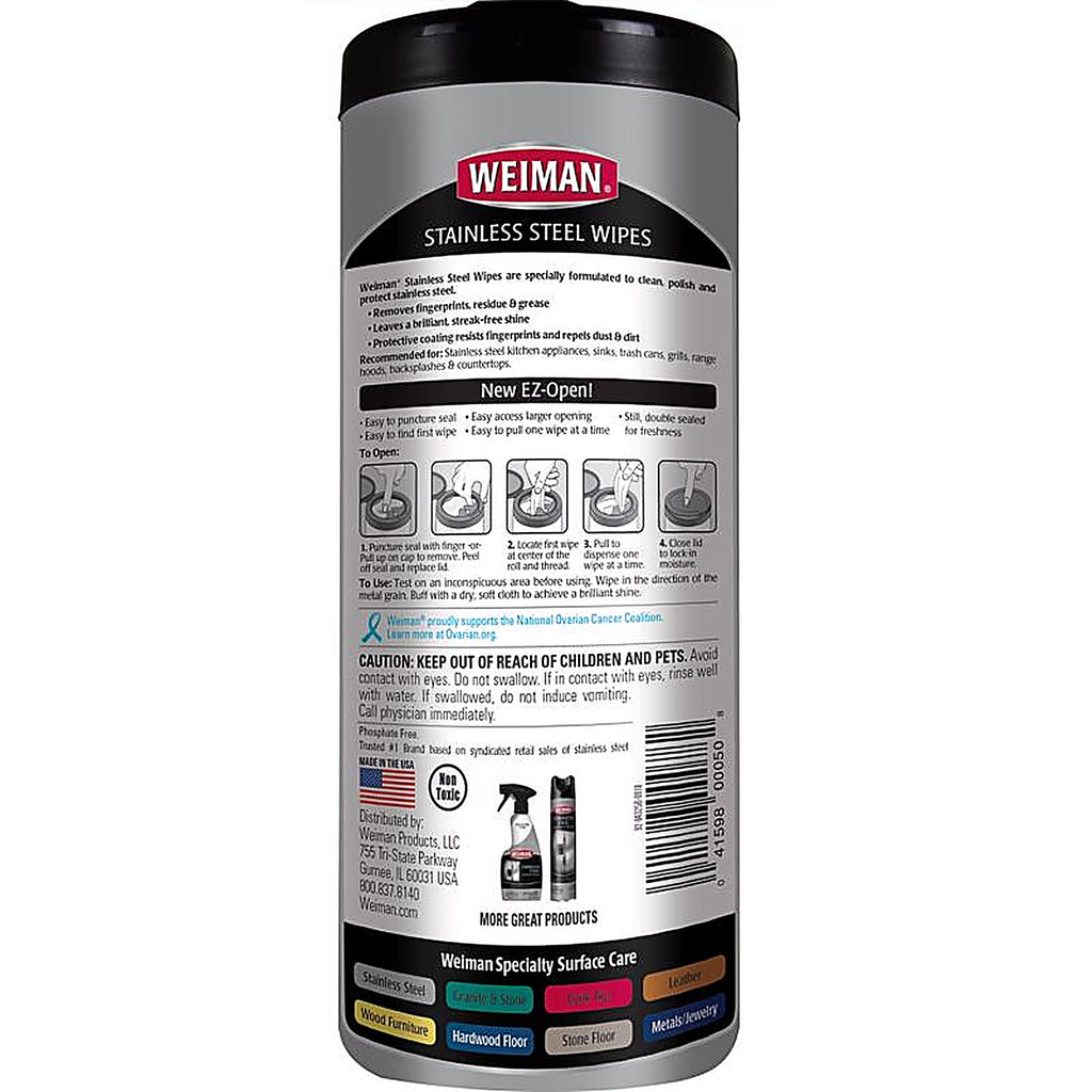 Weiman - 92 - Fresh Clean Scent Stainless Steel Cleaner 30 Pack Wipes
